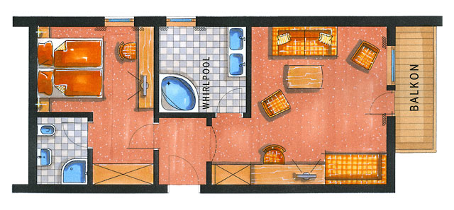 Zimmerskizze Appartement Hohes Brett 64 m²