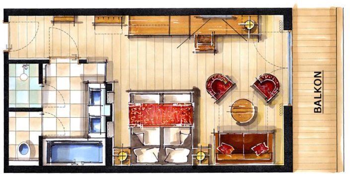 Zimmerskizze Doppelzimmer Salzkristall 44 m²